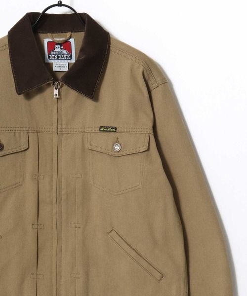 BEN DAVIS（ベンデイビス）の「BEN DAVIS/ベンデイビス CTT COTTON TWILL TRUCKER/オーバーサイズ コットンツイル 襟コーデュロイ トラッカージャケット/ワークジャケット/ハンティングジャケット/レディース メンズ（ブルゾン・メンズ・アイボリー/ブラック/ベージュ・L/XL/M）」の3枚目の写真