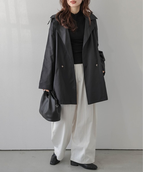 AMELY(エミリー)の「2wayミドル丈トレンチコート/スタンドカラー/モード(トレンチコート・レディース・ベージュ/ブラック・フリー)」の4枚目の写真