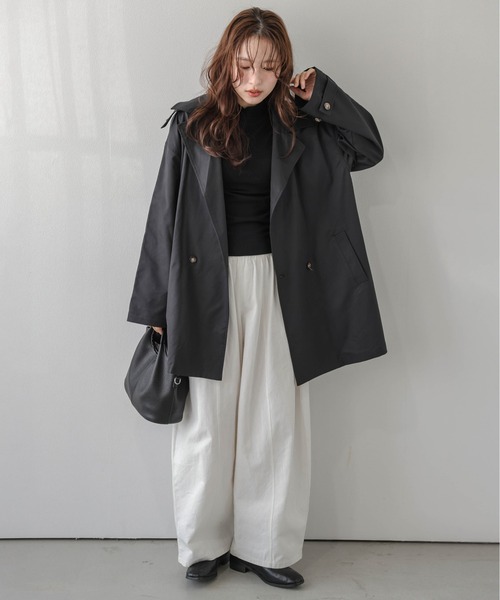 AMELY(エミリー)の「2wayミドル丈トレンチコート/スタンドカラー/モード(トレンチコート・レディース・ベージュ/ブラック・フリー)」の5枚目の写真