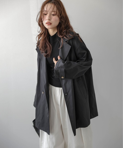 AMELY(エミリー)の「2wayミドル丈トレンチコート/スタンドカラー/モード(トレンチコート・レディース・ベージュ/ブラック・フリー)」の6枚目の写真