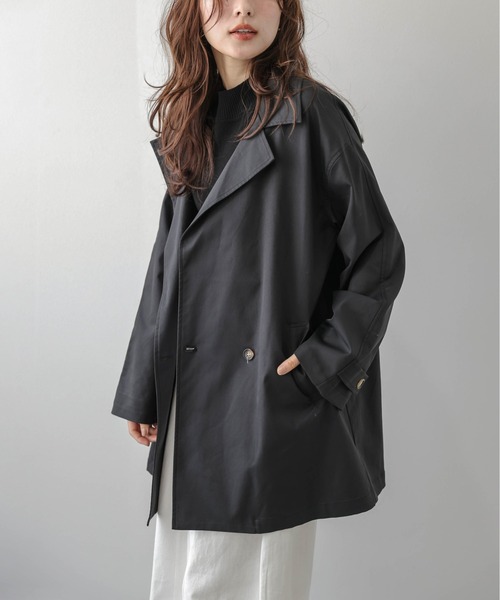 AMELY(エミリー)の「2wayミドル丈トレンチコート/スタンドカラー/モード(トレンチコート・レディース・ベージュ/ブラック・フリー)」の7枚目の写真
