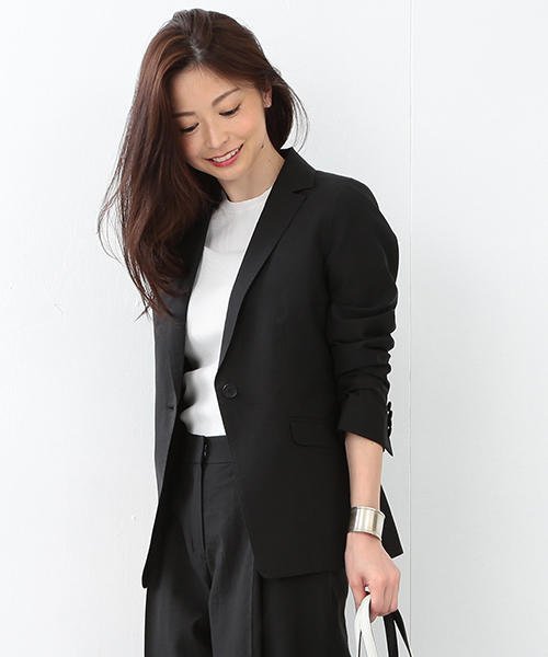 Demi-Luxe BEAMS（デミルクス ビームス）の「Demi-Luxe BEAMS / ナイロンコットン テーラードジャケット（テーラードジャケット・レディース・オフホワイト/ブラック・38/36）」の2枚目の写真