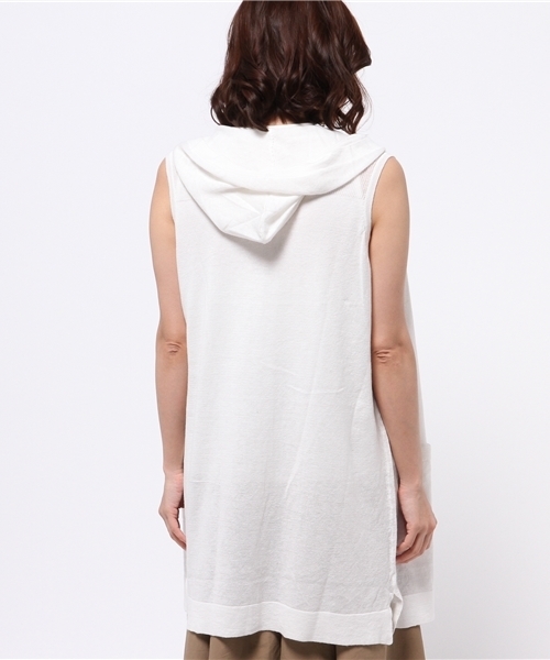 LBC（エルビーシー）の「12Gリネンコットンフードロングジレ（ベスト・レディース・ネイビー/オフホワイト・LARGE/MEDIUM）」の5枚目の写真