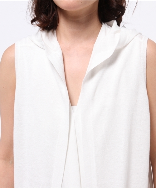 LBC（エルビーシー）の「12Gリネンコットンフードロングジレ（ベスト・レディース・ネイビー/オフホワイト・LARGE/MEDIUM）」の6枚目の写真