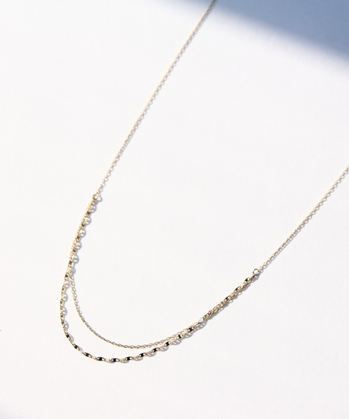 K10 小さなパール　ダブルチェーンネックレス 可愛いネックレス K10 小さなパール ダブルチェーンネックレス 可愛いネックレス