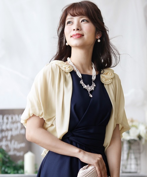 PourVous(プールヴー)の「パフスリーブ ギャザー ボレロ 結婚式対応 オケージョン (ノーカラージャケット・レディース・ブラック/アイボリー・XL/L/S/M/XXL)」の22枚目の写真