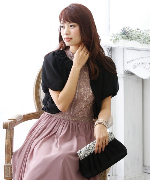 パフスリーブ ギャザー ボレロ結婚式対応オケージョン（ノーカラー