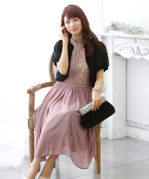 パフスリーブ ギャザー ボレロ結婚式対応オケージョン（ノーカラー