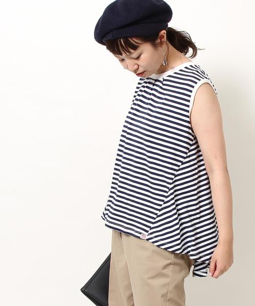 coen(コーエン)の「USAコットンドレープヘムノースリーブロングTシャツ(Tシャツ/カットソー・レディース・ホワイト/ホワイト×イエロー/ホワイト×ネイビー/ネイビー・FREE)」の3枚目の写真