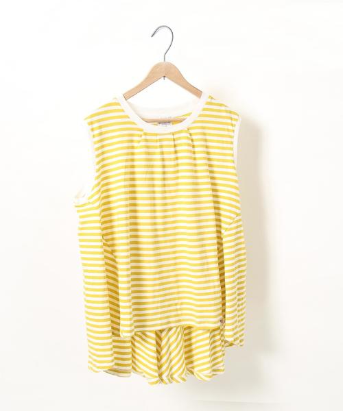 coen(コーエン)の「USAコットンドレープヘムノースリーブロングTシャツ(Tシャツ/カットソー・レディース・ホワイト/ホワイト×イエロー/ホワイト×ネイビー/ネイビー・FREE)」の1枚目の写真