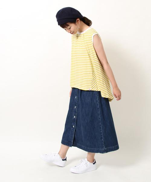 coen(コーエン)の「USAコットンドレープヘムノースリーブロングTシャツ(Tシャツ/カットソー・レディース・ホワイト/ホワイト×イエロー/ホワイト×ネイビー/ネイビー・FREE)」の10枚目の写真