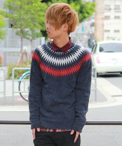 WEGO（ウィゴー）の「WEGO/球芯柄ニット（ニット/セーター・メンズ・オフホワイト/ネイビー/ワイン/マスタード/ブルー/ブラック・MEDIUM/LARGE）」の4枚目の写真