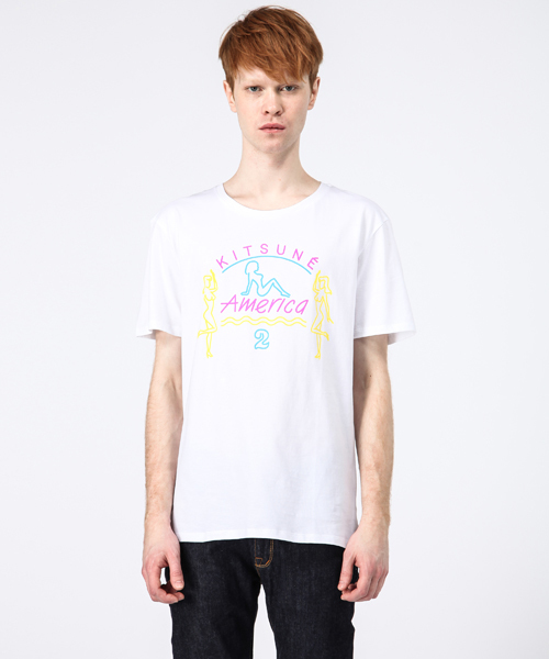Maison Kitsune（メゾンキツネ）の「【KITSUNE TEE】KITSUNE AMERICA 2（Tシャツ/カットソー・メンズ・ホワイト/ブラック・X-SMALL/SMALL/MEDIUM/LARGE）」の2枚目の写真