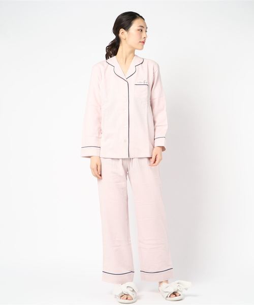 blooming FLORA（ブルーミングフローラ）の「ブルーミングフローラ　綿100％ピーチ起毛シンプルパジャマ　bloomingFLORA（ルームウェア/パジャマ・レディース・ホワイト/ネイビー/ピンク/ブルー/ホワイト×ピンク・MEDIUM）」の5枚目の写真