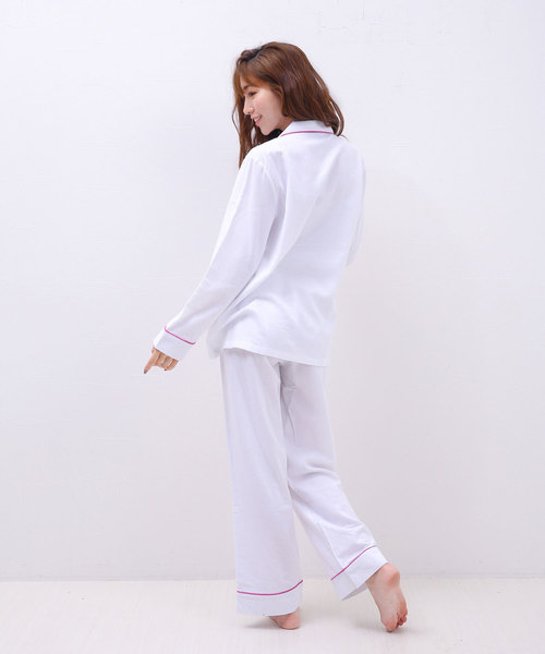 blooming FLORA（ブルーミングフローラ）の「ブルーミングフローラ　綿100％ピーチ起毛シンプルパジャマ　bloomingFLORA（ルームウェア/パジャマ・レディース・ホワイト/ネイビー/ピンク/ブルー/ホワイト×ピンク・MEDIUM）」の10枚目の写真