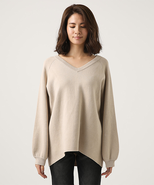AZUL by moussy(アズールバイマウジー)の「SWEATTER V/N LOOSE TOPS/セーター Vネック ルーズトップス(ニット/セーター・レディース・ブラック/ライトパープル/ライトベージュ・SMALL/MEDIUM)」の8枚目の写真