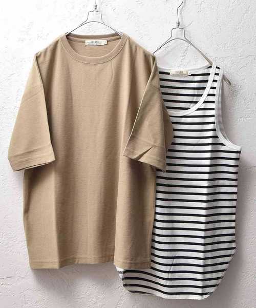 MinoriTY(マイノリティ)の「メンズナノテックビッグシルエットTシャツ&タンクトップアンサンブル 【2点セット】(Tシャツ/カットソー・メンズ・ブラック/ブルー/ワイン/ベージュ/杢グレー/オフホワイト・M/L)」の4枚目の写真