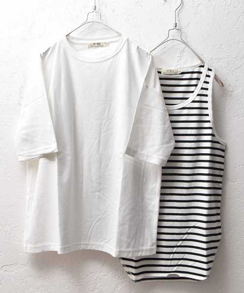 MinoriTY(マイノリティ)の「メンズナノテックビッグシルエットTシャツ&タンクトップアンサンブル 【2点セット】(Tシャツ/カットソー・メンズ・ブラック/ブルー/ワイン/ベージュ/杢グレー/オフホワイト・M/L)」の1枚目の写真