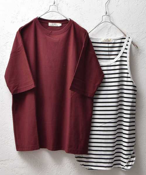 MinoriTY(マイノリティ)の「メンズナノテックビッグシルエットTシャツ&タンクトップアンサンブル 【2点セット】(Tシャツ/カットソー・メンズ・ブラック/ブルー/ワイン/ベージュ/杢グレー/オフホワイト・M/L)」の6枚目の写真