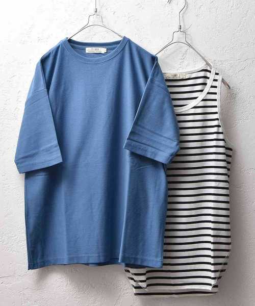 MinoriTY(マイノリティ)の「メンズナノテックビッグシルエットTシャツ&タンクトップアンサンブル 【2点セット】(Tシャツ/カットソー・メンズ・ブラック/ブルー/ワイン/ベージュ/杢グレー/オフホワイト・M/L)」の5枚目の写真