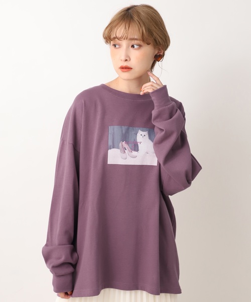 one after another NICE CLAUP（ワンアフターアナザーナイスクラップ）の「プリントロングスリーブTシャツ（Tシャツ/カットソー・レディース・パープル/オフホワイト/グリーン/ベージュ・FREE）」の4枚目の写真