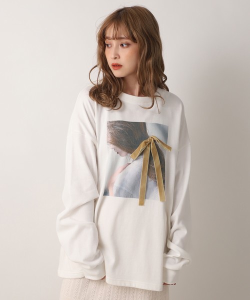 one after another NICE CLAUP（ワンアフターアナザーナイスクラップ）の「プリントロングスリーブTシャツ（Tシャツ/カットソー・レディース・パープル/オフホワイト/グリーン/ベージュ・FREE）」の2枚目の写真