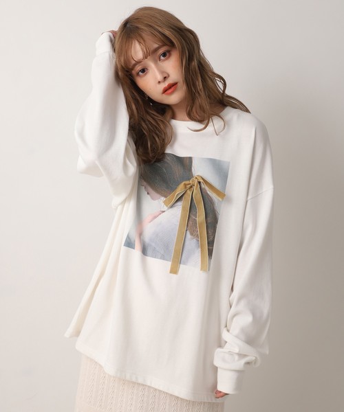 one after another NICE CLAUP（ワンアフターアナザーナイスクラップ）の「プリントロングスリーブTシャツ（Tシャツ/カットソー・レディース・パープル/オフホワイト/グリーン/ベージュ・FREE）」の7枚目の写真