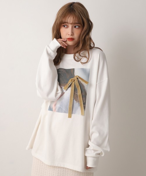 one after another NICE CLAUP（ワンアフターアナザーナイスクラップ）の「プリントロングスリーブTシャツ（Tシャツ/カットソー・レディース・パープル/オフホワイト/グリーン/ベージュ・FREE）」の8枚目の写真