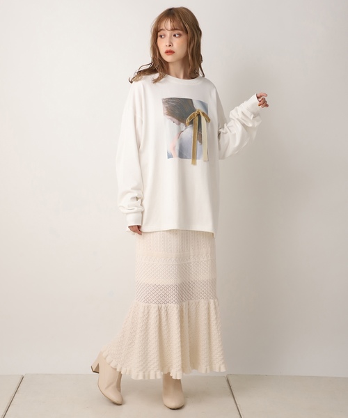 one after another NICE CLAUP（ワンアフターアナザーナイスクラップ）の「プリントロングスリーブTシャツ（Tシャツ/カットソー・レディース・パープル/オフホワイト/グリーン/ベージュ・FREE）」の9枚目の写真