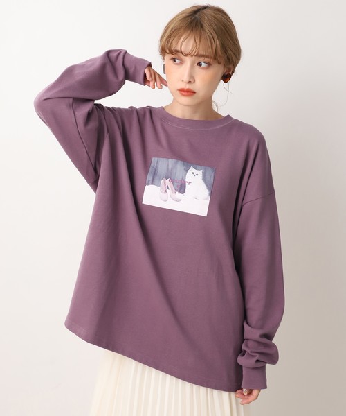 one after another NICE CLAUP（ワンアフターアナザーナイスクラップ）の「プリントロングスリーブTシャツ（Tシャツ/カットソー・レディース・パープル/オフホワイト/グリーン/ベージュ・FREE）」の15枚目の写真