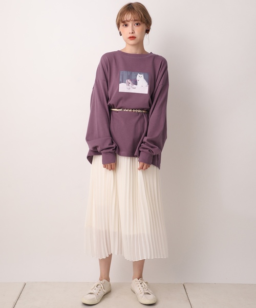 one after another NICE CLAUP（ワンアフターアナザーナイスクラップ）の「プリントロングスリーブTシャツ（Tシャツ/カットソー・レディース・パープル/オフホワイト/グリーン/ベージュ・FREE）」の17枚目の写真