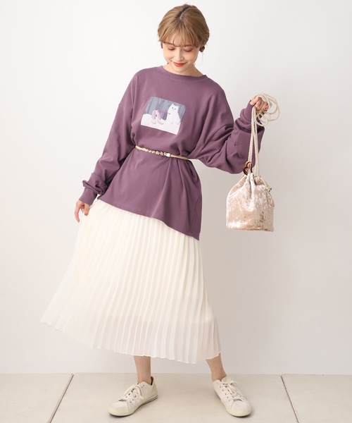 one after another NICE CLAUP（ワンアフターアナザーナイスクラップ）の「プリントロングスリーブTシャツ（Tシャツ/カットソー・レディース・パープル/オフホワイト/グリーン/ベージュ・FREE）」の19枚目の写真