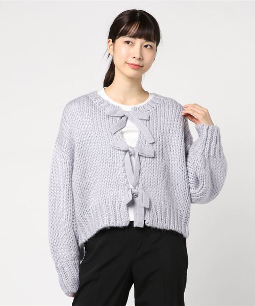 サカイ ラップ ニット カーディガン リボン付きレイヤードスリーブ 1 S 中古・古着通販】sacai (サカイ) デザインニットカーディガン ネイビー