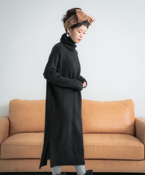 Libra Cue（リブラ キュー）の「Libra タートルネックロングニットワンピース（ワンピース・レディース・ブラック/グレー/アイボリー・FREE）」の12枚目の写真