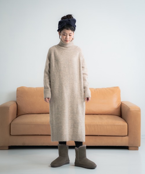 Libra Cue（リブラ キュー）の「Libra タートルネックロングニットワンピース（ワンピース・レディース・ブラック/グレー/アイボリー・FREE）」の15枚目の写真