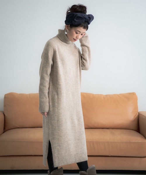 Libra Cue（リブラ キュー）の「Libra タートルネックロングニットワンピース（ワンピース・レディース・ブラック/グレー/アイボリー・FREE）」の19枚目の写真