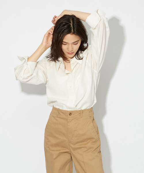 qualite（カリテ）の「テンセルナイロンシアーシャツ（シャツ/ブラウス・レディース・グレイッシュベージュ/オフホワイト・38）」の13枚目の写真