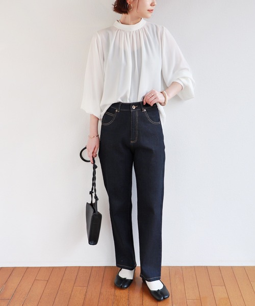 andme(アンドミー)の「ハイウエストストレッチデニムパンツ(デニムパンツ・レディース・ネイビー/ブルー/ブラック系その他・M/L)」の4枚目の写真