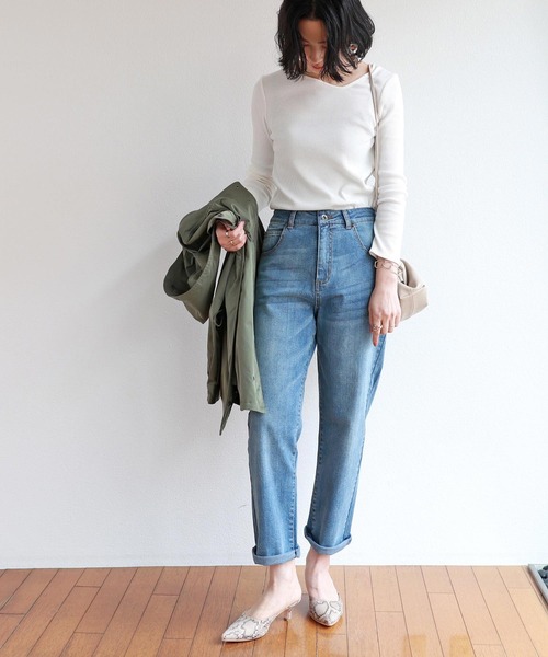 andme(アンドミー)の「ハイウエストストレッチデニムパンツ(デニムパンツ・レディース・ネイビー/ブルー/ブラック系その他・M/L)」の10枚目の写真