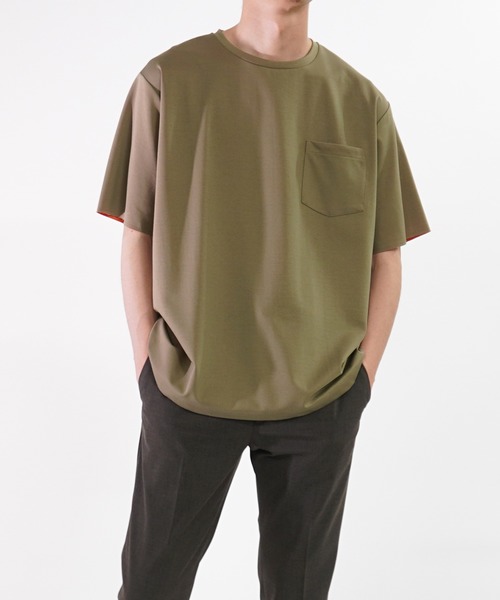 ADAM ET ROPE'（アダムエロペ）の「ボックスシルエット ハイゲージダブルニットT（Tシャツ/カットソー・メンズ・カーキ/ネイビー/ブルー系その他5・M/L）」の2枚目の写真