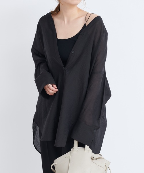 DouDou（ドゥドゥ）の「ウエストマークシアーシャツ（シャツ/ブラウス・レディース・ブラック/オフホワイト/ピンク・FREE）」の3枚目の写真