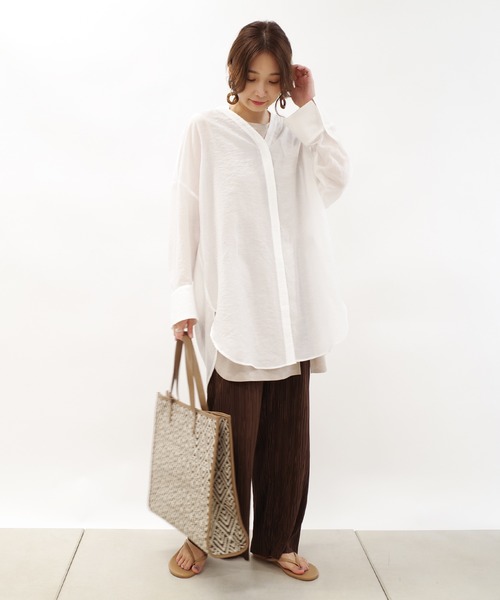 DouDou（ドゥドゥ）の「ウエストマークシアーシャツ（シャツ/ブラウス・レディース・ブラック/オフホワイト/ピンク・FREE）」の19枚目の写真