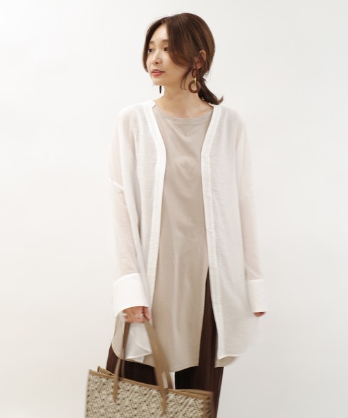 DouDou（ドゥドゥ）の「ウエストマークシアーシャツ（シャツ/ブラウス・レディース・ブラック/オフホワイト/ピンク・FREE）」の10枚目の写真