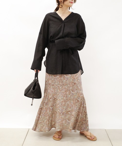 DouDou（ドゥドゥ）の「ウエストマークシアーシャツ（シャツ/ブラウス・レディース・ブラック/オフホワイト/ピンク・FREE）」の21枚目の写真