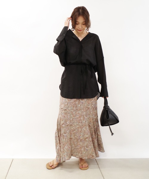 DouDou（ドゥドゥ）の「ウエストマークシアーシャツ（シャツ/ブラウス・レディース・ブラック/オフホワイト/ピンク・FREE）」の16枚目の写真