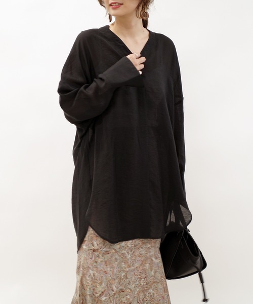 DouDou（ドゥドゥ）の「ウエストマークシアーシャツ（シャツ/ブラウス・レディース・ブラック/オフホワイト/ピンク・FREE）」の6枚目の写真