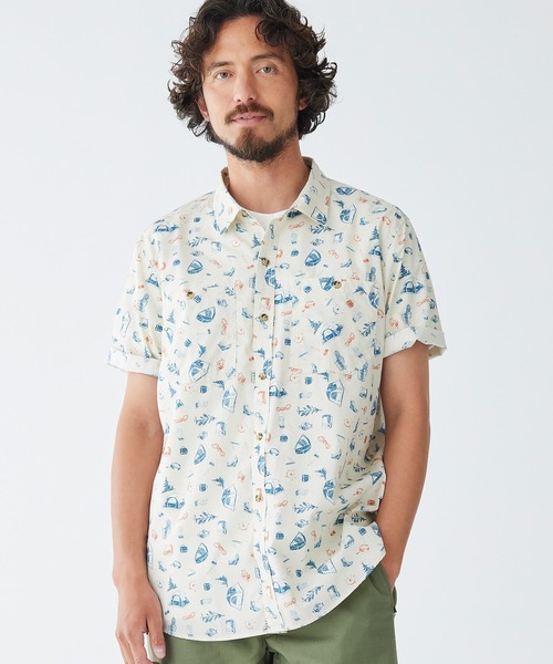 L.L.Bean（エルエルビーン）の「オッター・クリフ・シャツ、半袖　プリント 米国フィット・レギュラー（シャツ/ブラウス・メンズ・ホワイト/ダークグリーン/ネイビー/ダークインディゴブルー/ホワイト系/ホワイト系1/ブルー/ブルー系その他/グリーン系その他・SMALL/MEDIUM/LARGE）」の5枚目の写真