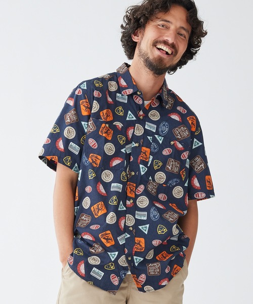 L.L.Bean（エルエルビーン）の「オッター・クリフ・シャツ、半袖　プリント 米国フィット・レギュラー（シャツ/ブラウス・メンズ・ホワイト/ダークグリーン/ネイビー/ダークインディゴブルー/ホワイト系/ホワイト系1/ブルー/ブルー系その他/グリーン系その他・SMALL/MEDIUM/LARGE）」の2枚目の写真