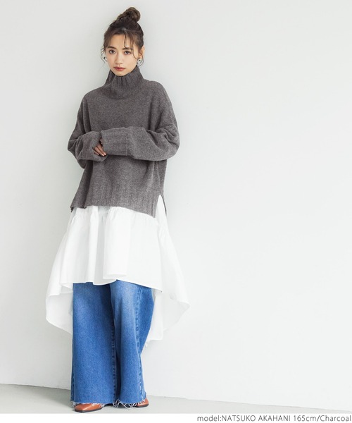 coca(coca)(コカ)の「ハイネックニット(ニット/セーター・レディース・チャコールグレー/ベージュ・ONE SIZE)」の4枚目の写真