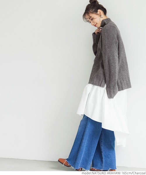 coca(coca)(コカ)の「ハイネックニット(ニット/セーター・レディース・チャコールグレー/ベージュ・ONE SIZE)」の6枚目の写真